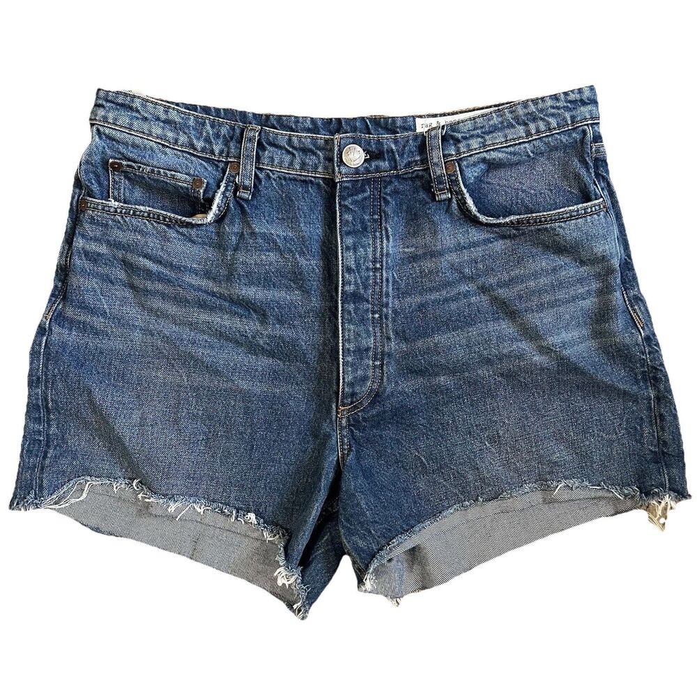 Rag & Bone Size 33 Alissa High Rise Barrel Leg DIY Cutoff Medium Blue